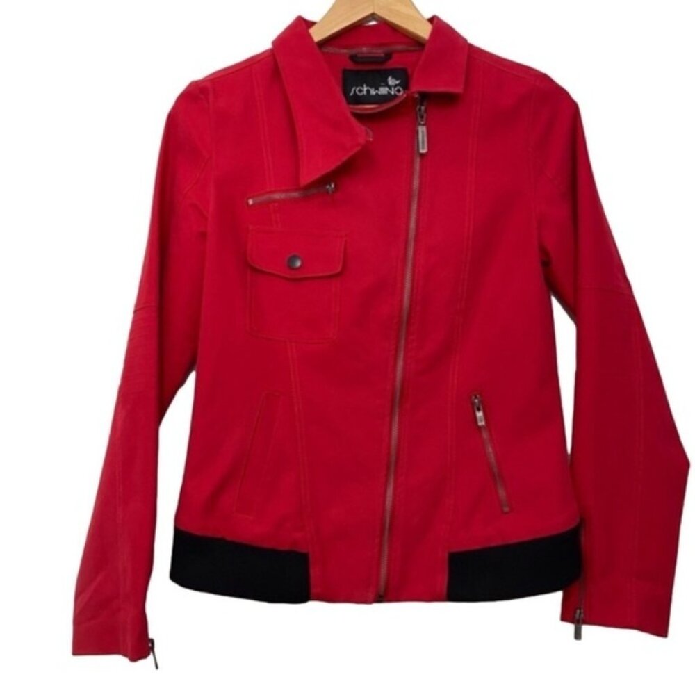 SCHWIING red blazer jacket cotton blend utility every day asymmetric black